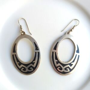 Vintage Tribal Black and Silver Earrings with Intricate Cutout Design